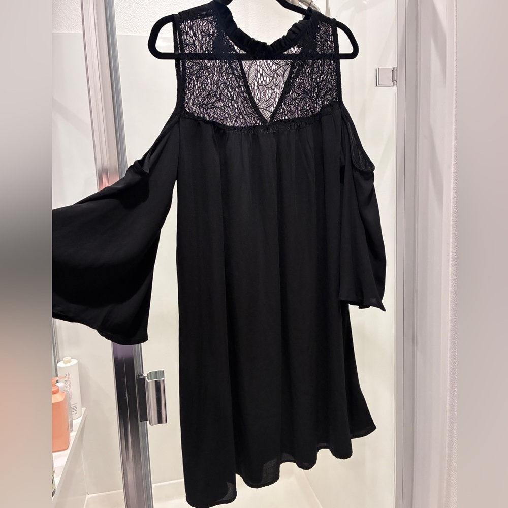 Black cold shoulder dress